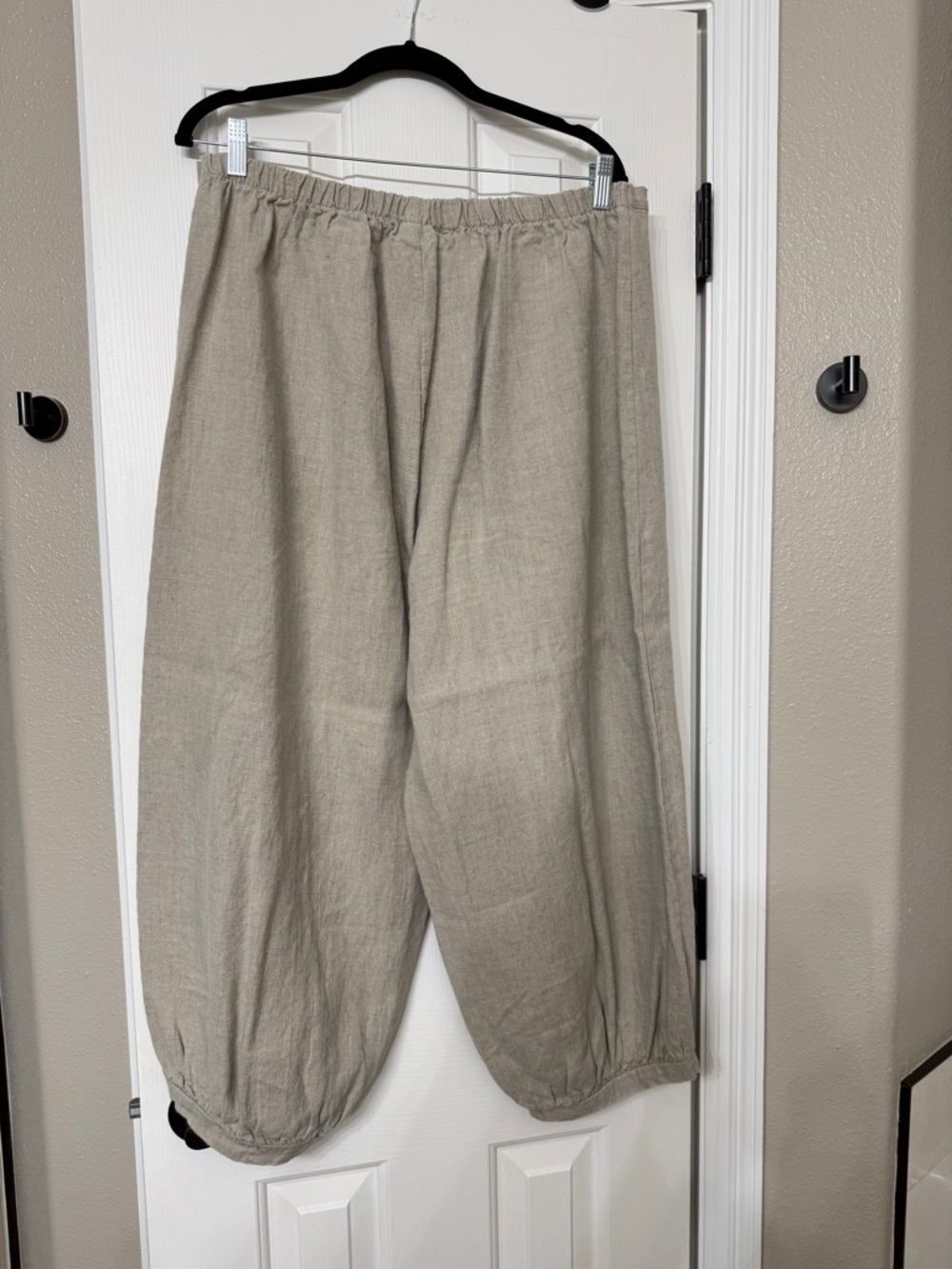 Women's Elastic Waist Linen Pants - Beige